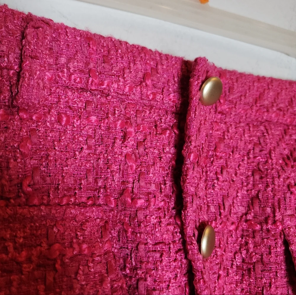 NWT Nine West Pink Tweed Mini Skirt Gold Buttons‎ Women's Size XL